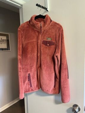 L.L. Bean Hi-Pile Fleece Zip Jacket, Size Large, Canyon Rose/Deep Port